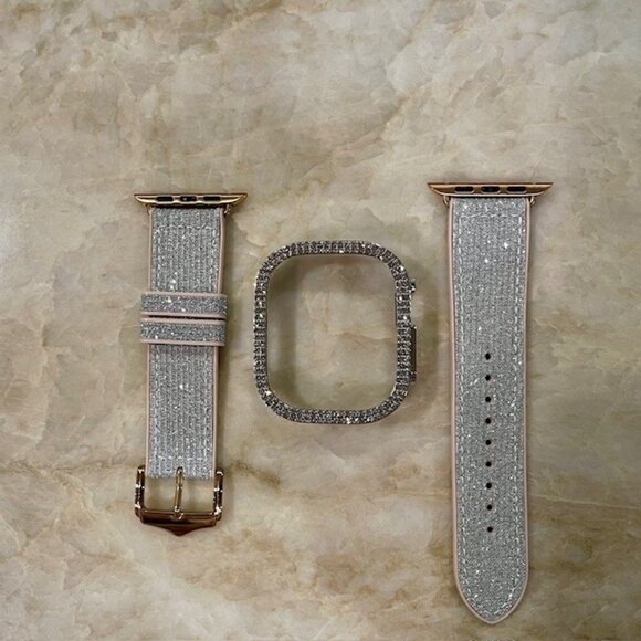 ✨NEW✨ Apple iWatch Wide Sparkly Band + Double Diamond Hollow Case Set. Silv-49mm - Picture 7 of 7